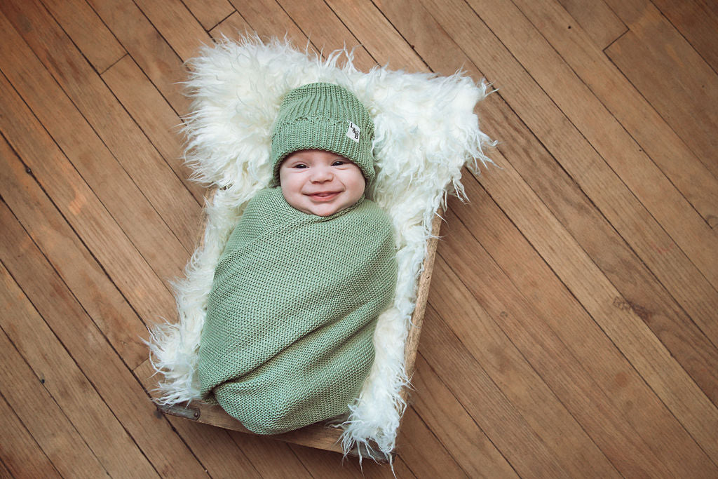 Green 100% Cotton Knit Receiving Blanket
