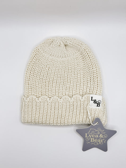 Cream 100% Cotton Knit Baby Beanie