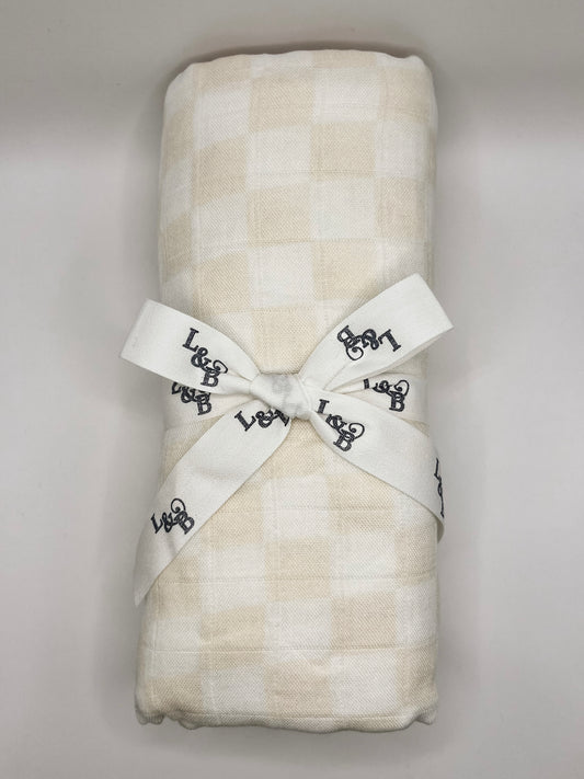 Cream Checkerboard Muslin Baby Blanket