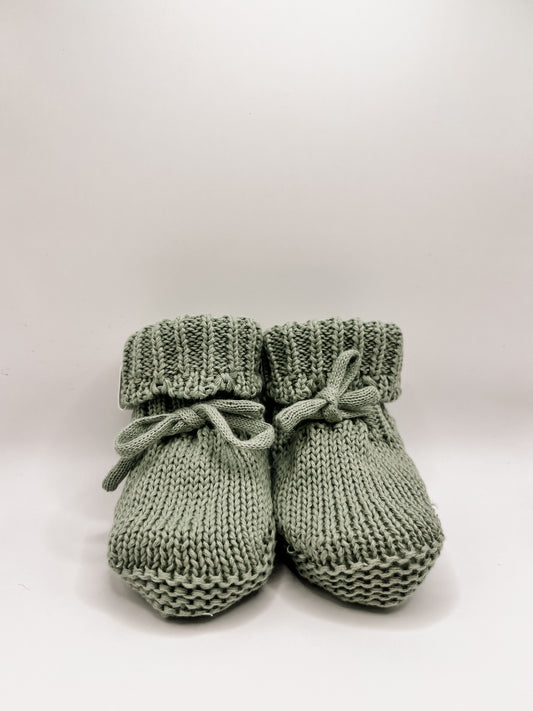 Green 100% Cotton Knit Baby Booties